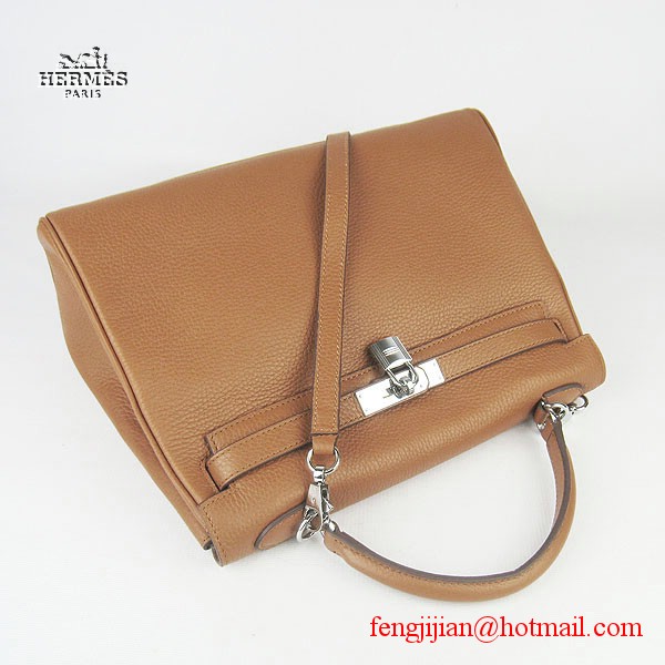 Hermes Kelly 32cm Togo Leather Bag Light Coffee 6108 Silver Hardware Hermes Kelly 32cm Togo Leather Bag Light Coffee 6108 Silver Hardware